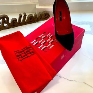 CAROLINA HERRERA BLACK PUMPS SUEDE & PATENT LEATHER 38.